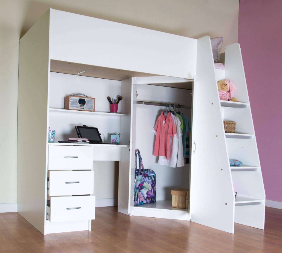 Кровать чердак с гардеробом
