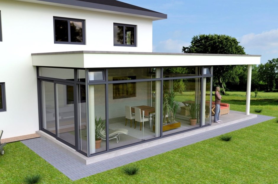 Стеклянная двухэтажная пристройка