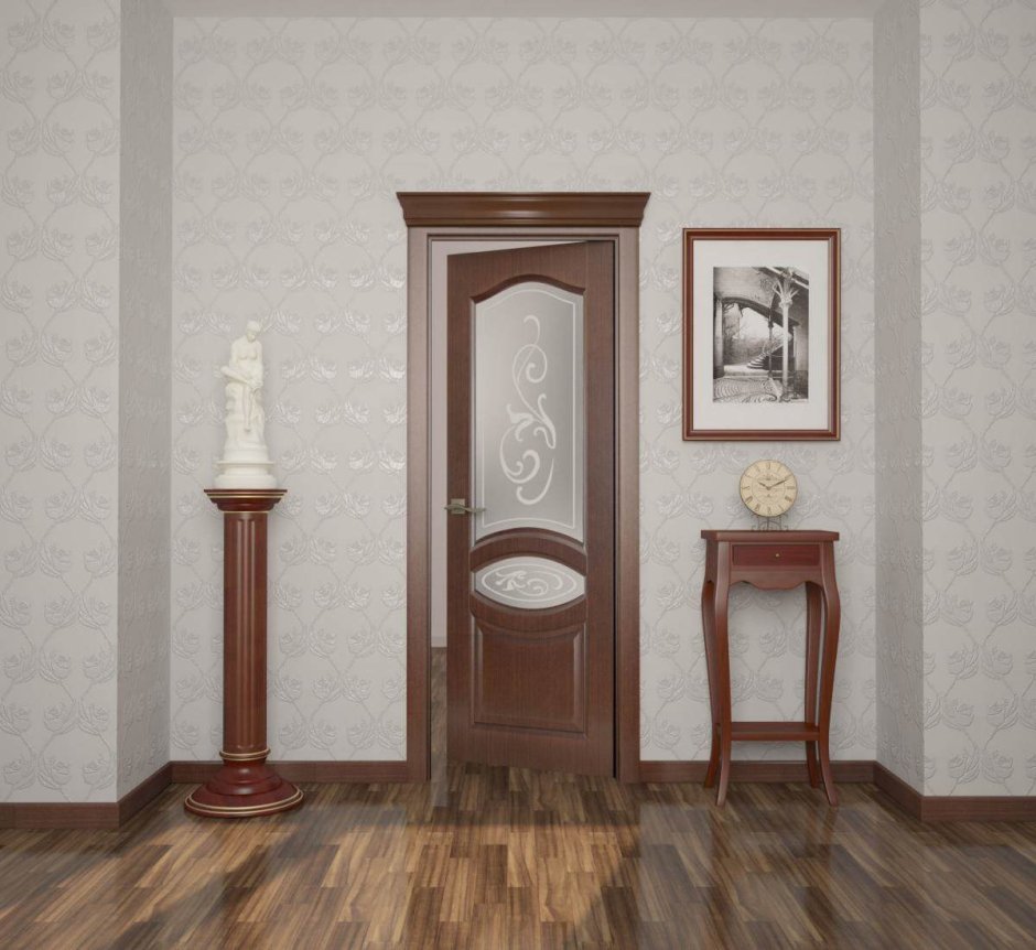 Двери цвета орех в интерьере