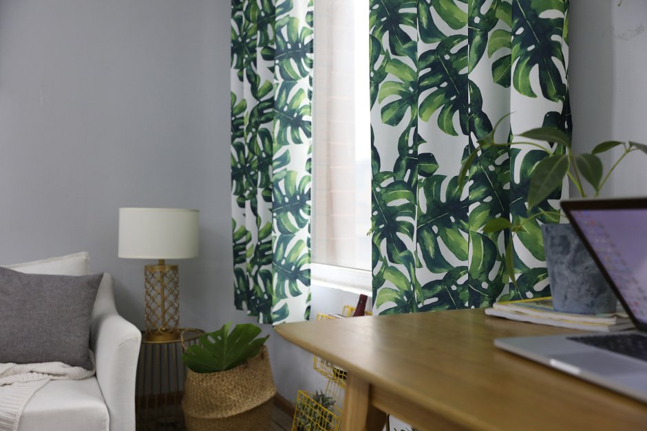 Шторы с листьями в интерьере