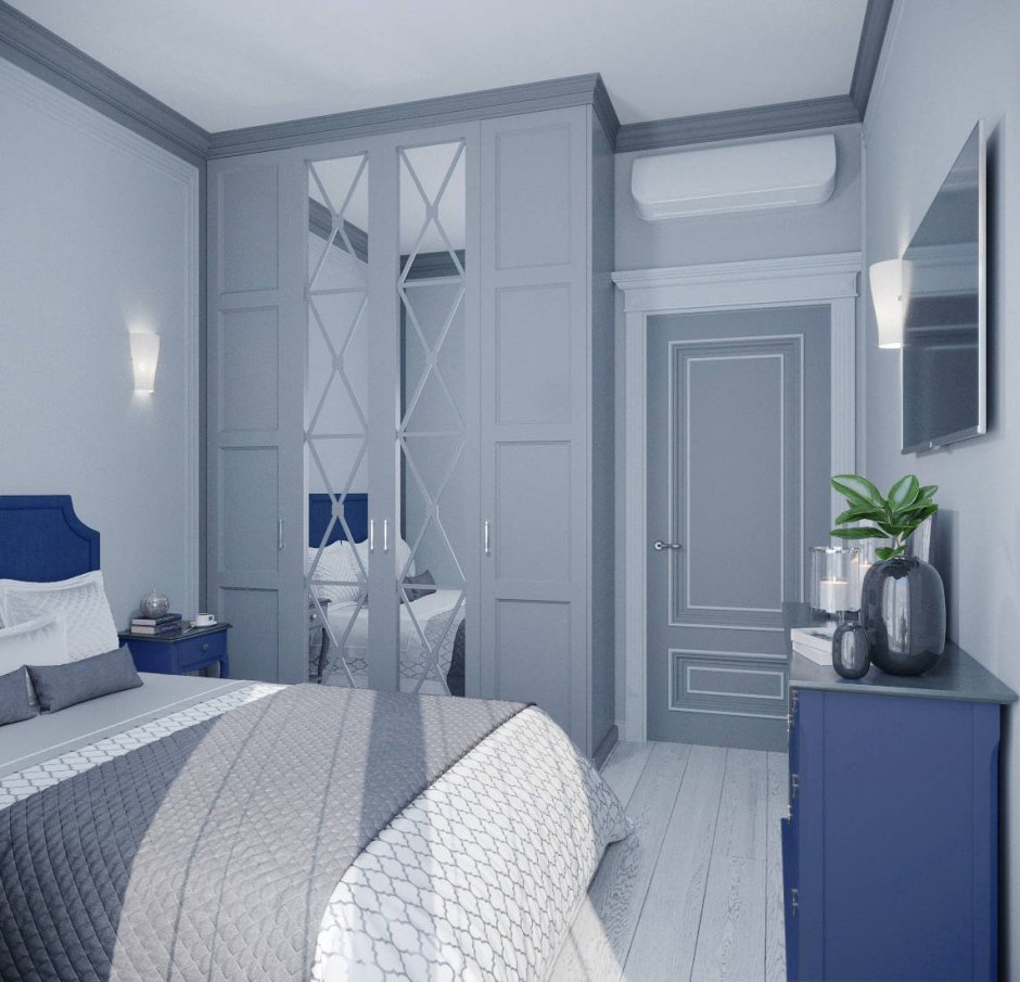 Интерьер спальни в холодных тонах