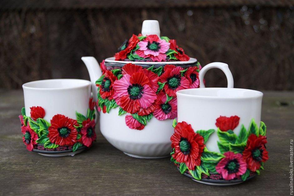 Украшение посуды полимерной глиной