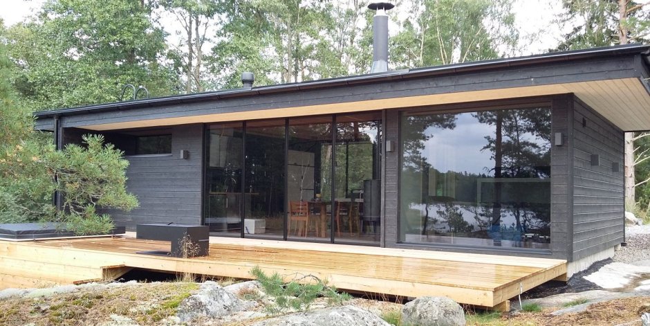 Беседка с односкатной крышей в скандинавском стиле