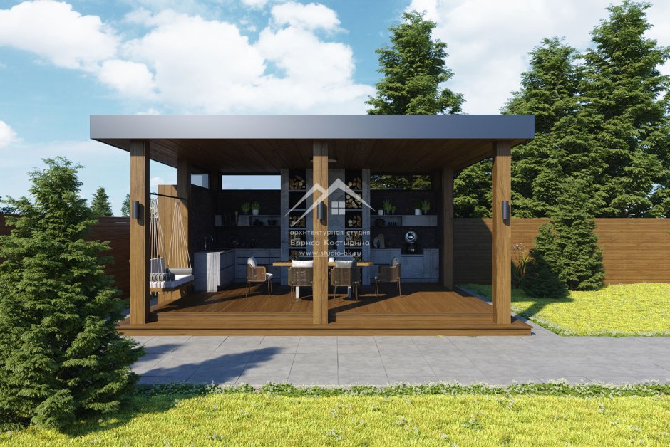 Беседка с плоской крышей