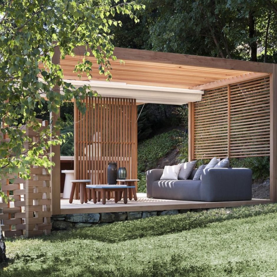 Беседка односкатная крыша хайтек