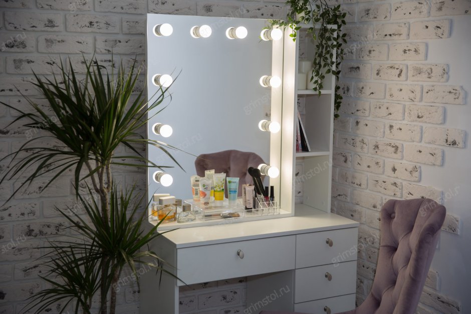 Столик гримерный с зеркалом (2 ящика, зеркало 1000х650)