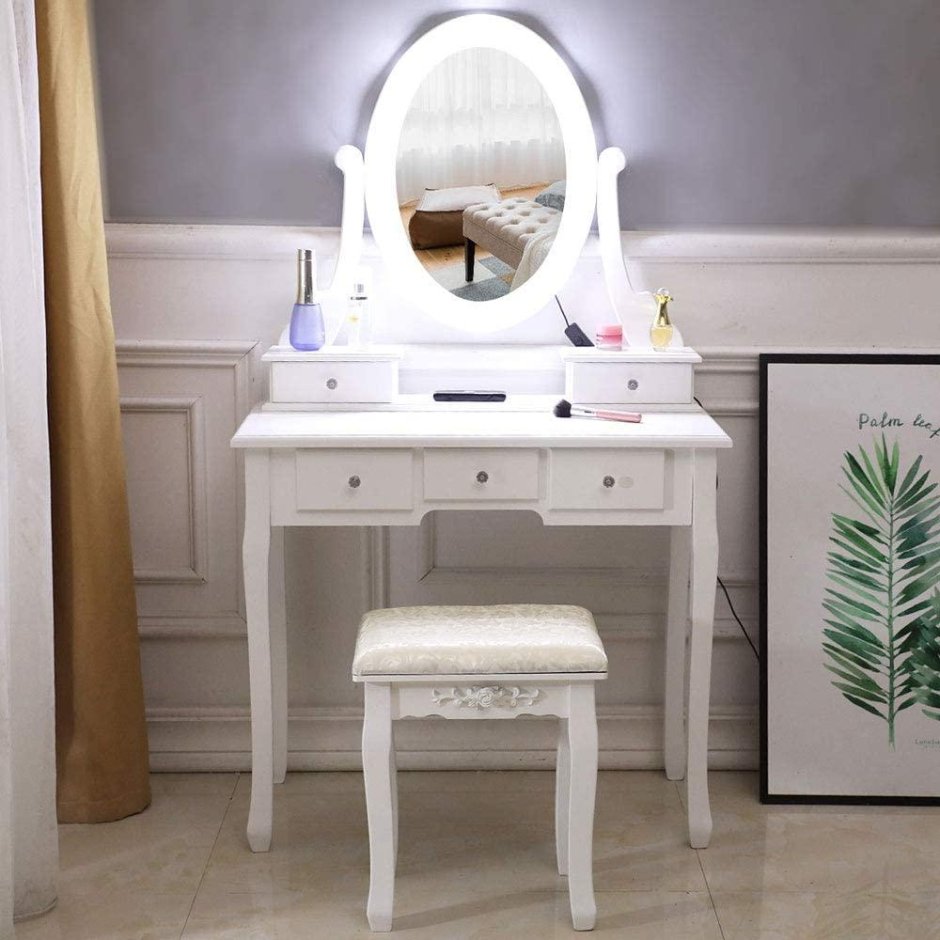 Туалетный столик Dressing Table & Stool Set Makeup Vanity led Mirror Organizer Drawers Wood Desk
