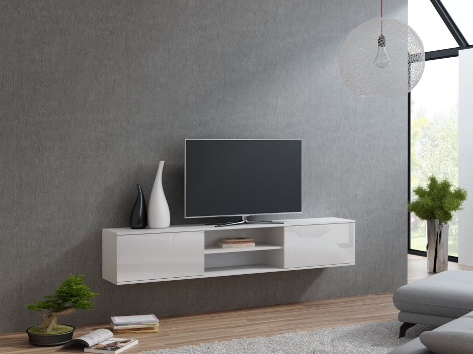 Шкаф телевизор подвесной 190 см акрил-глянец