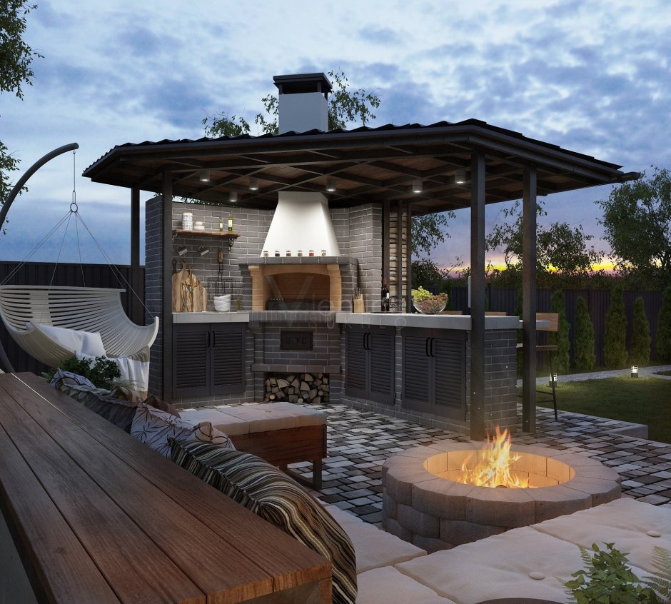 Беседка с мангалом из кирпича 5 на 5 метров