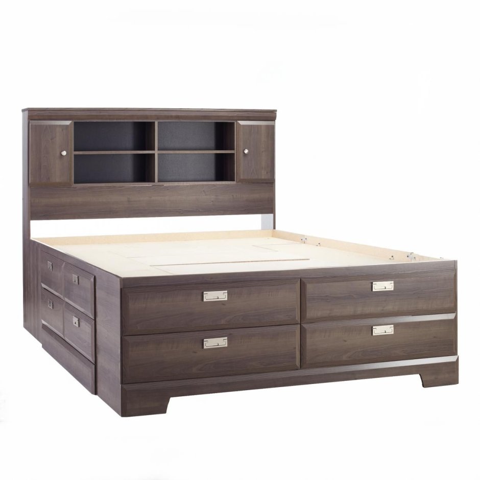 Кровать с полками и ящиками двуспальная