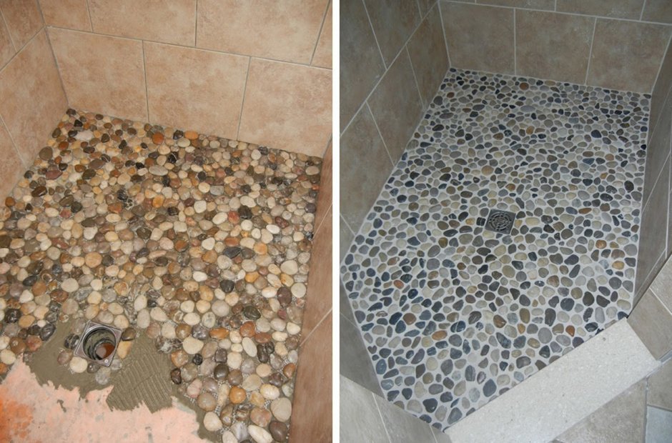 Пол в ванную из гальки