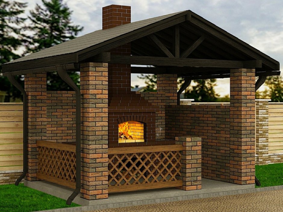 Пергола патио с мангалом