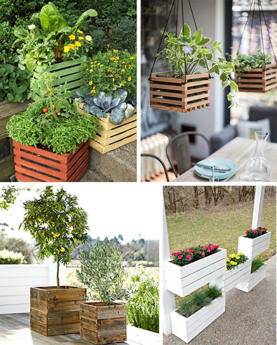 Клумбы из ящиков деревянных