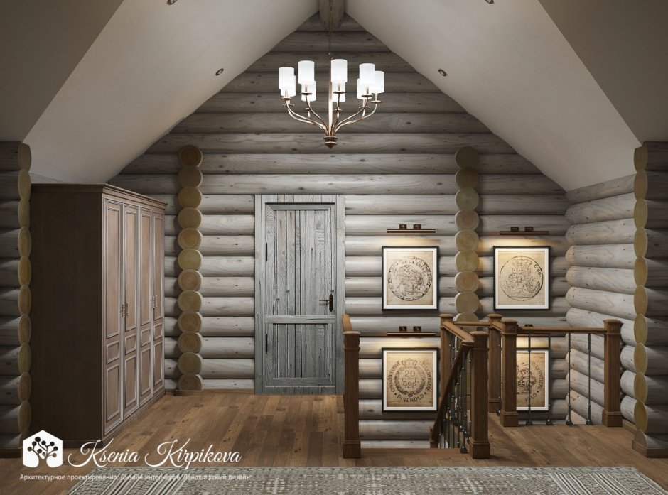 Раздвижная дверь в бревенчатом доме