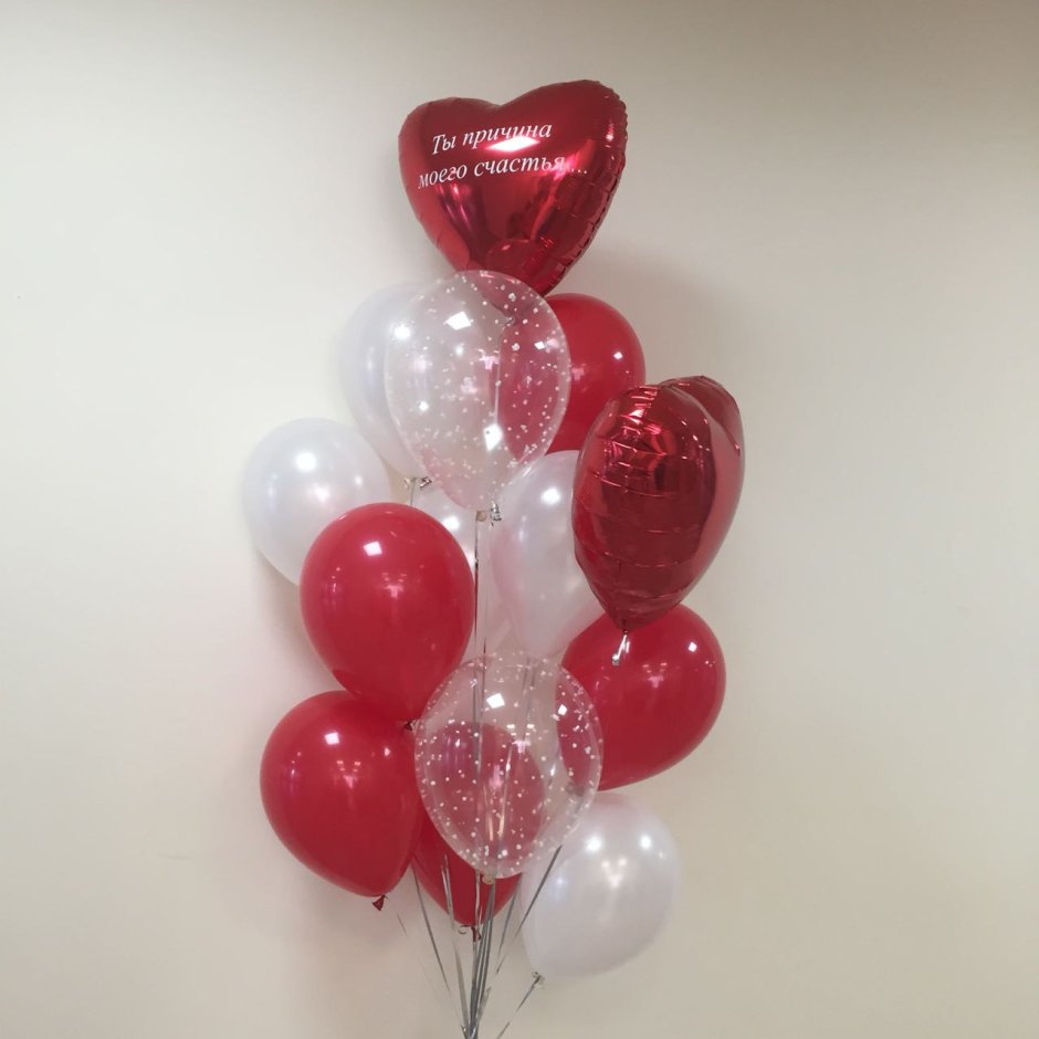 Фонтан из шариков красный белый и прозрачный