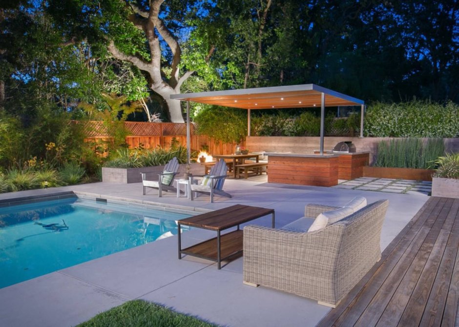 Беседки патио зона с мангалом и бассейном