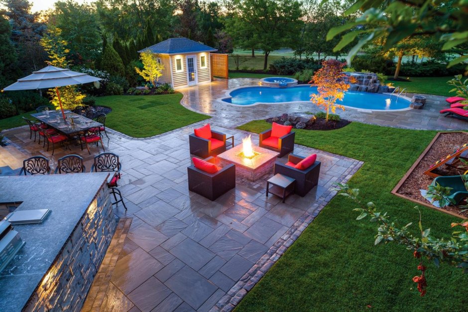 Ландшафт с бассейном и беседкой