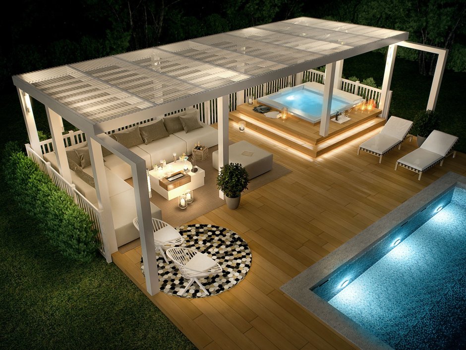 Беседка с террасой и бассейном