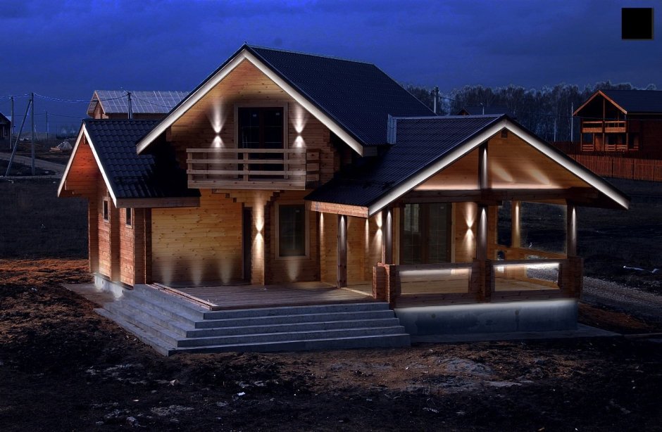 Подсветка дома из бруса