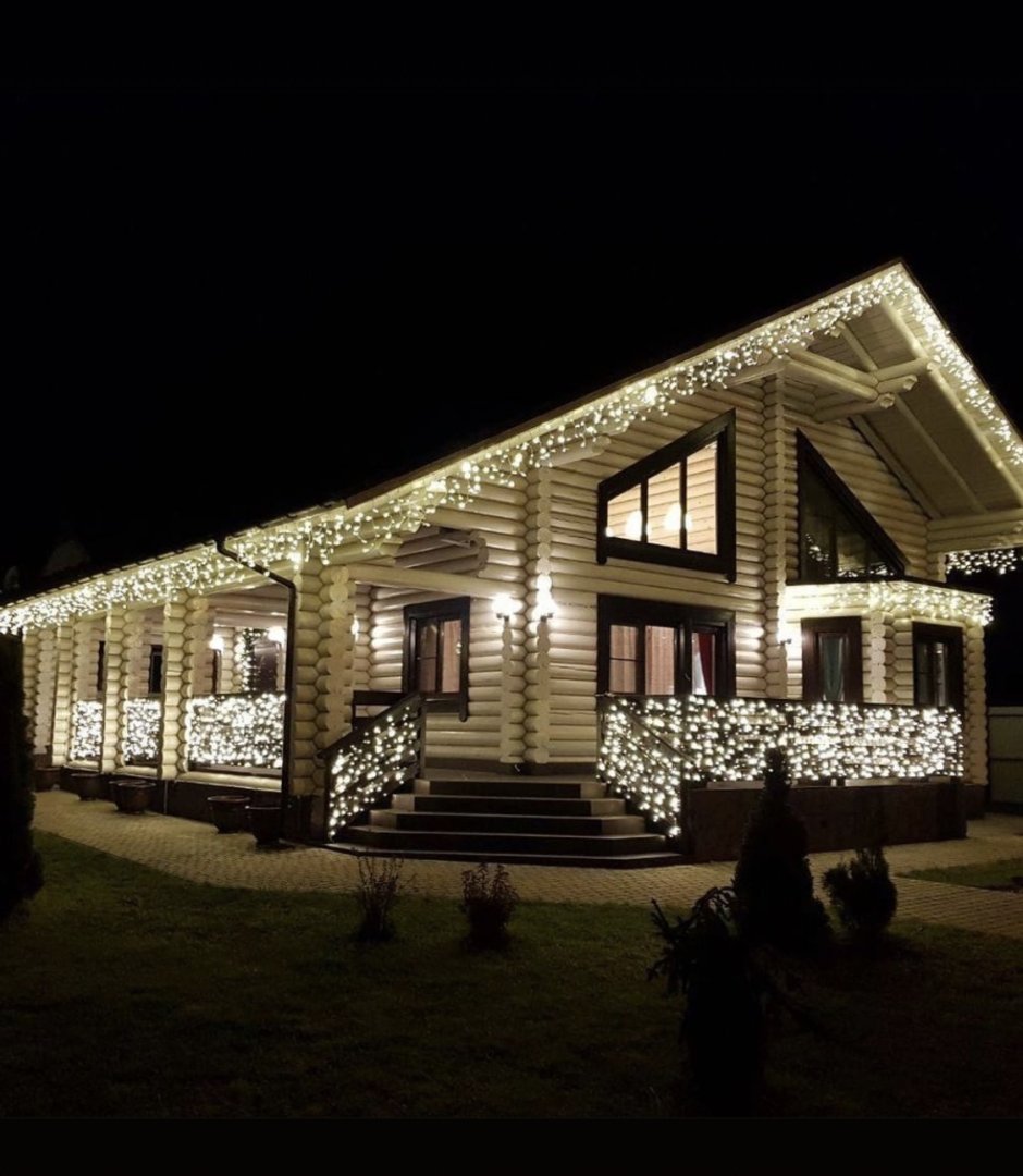 Подсветка домов из бревна