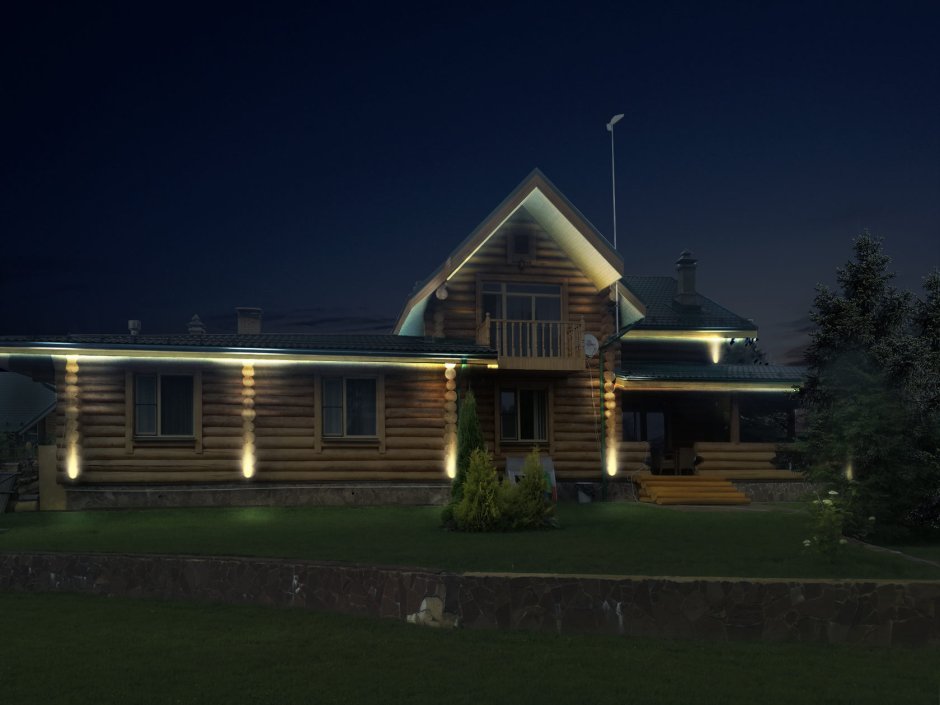 Подсветка фасада сруба