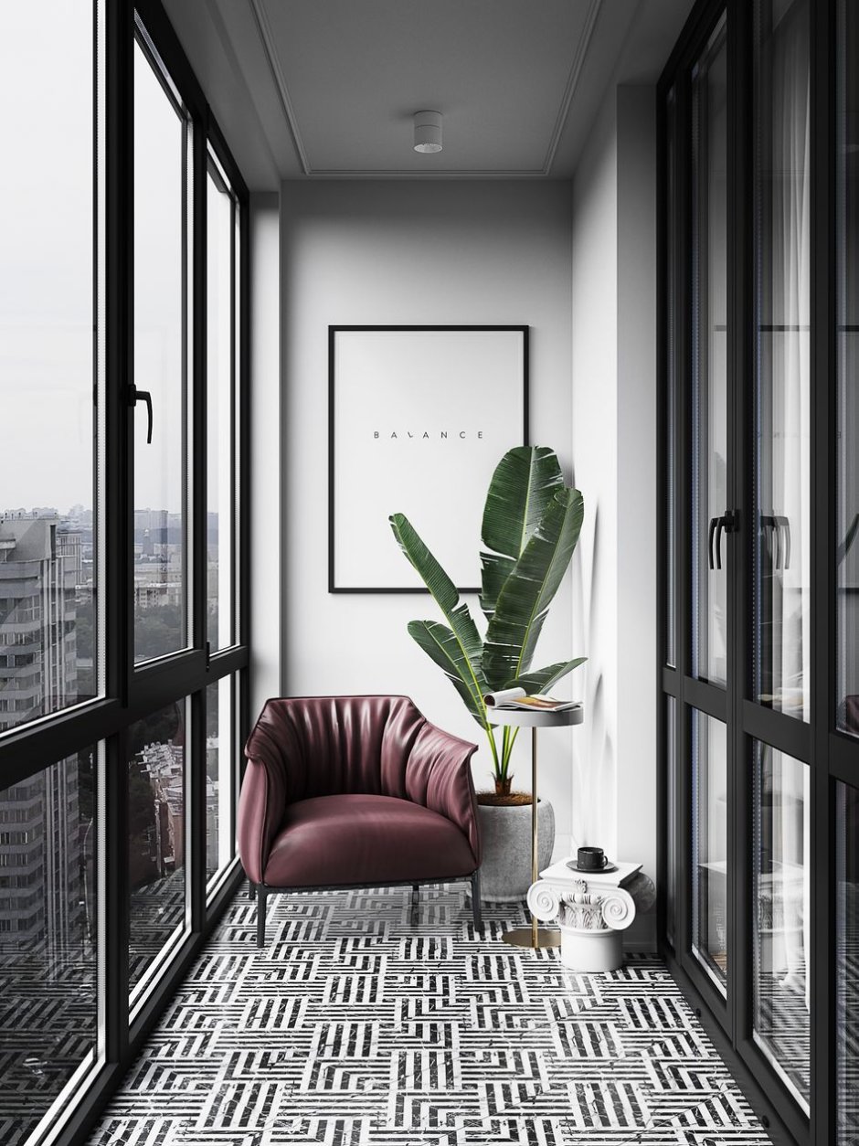 Интерьер лоджии с панорамным остеклением