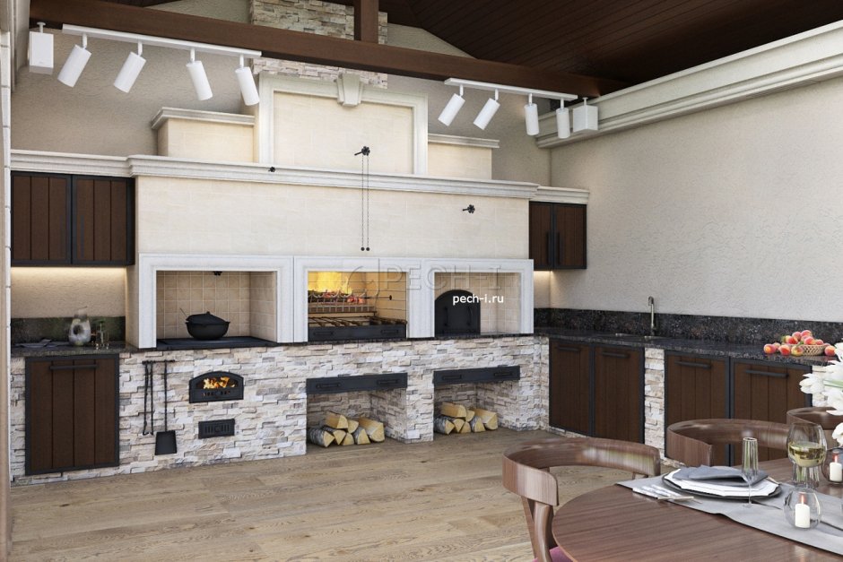 Крытая беседка застекленная с мангалом и барбекю 6х5