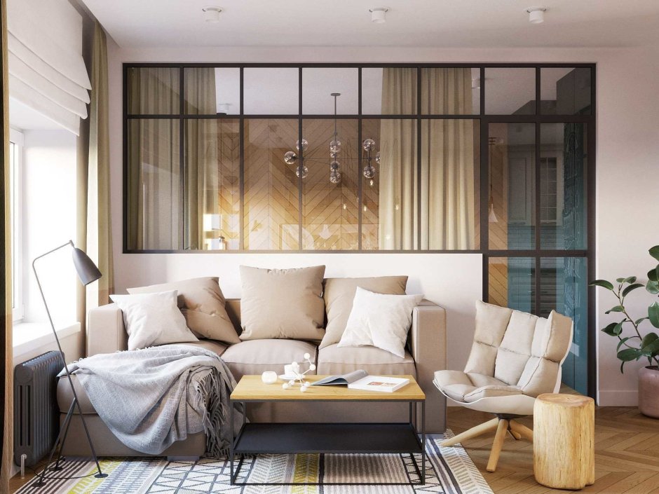 Перегородка для зонирования комнаты в стиле лофт