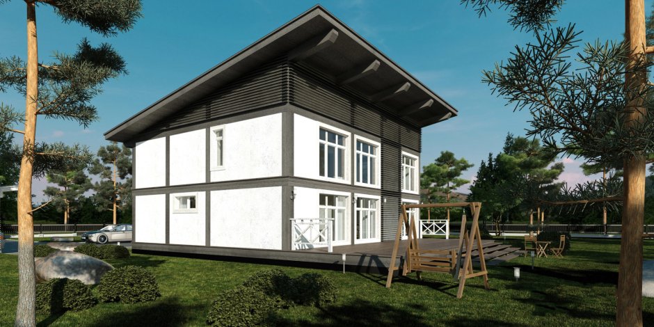 Скандинавский дом с односкатной крышей