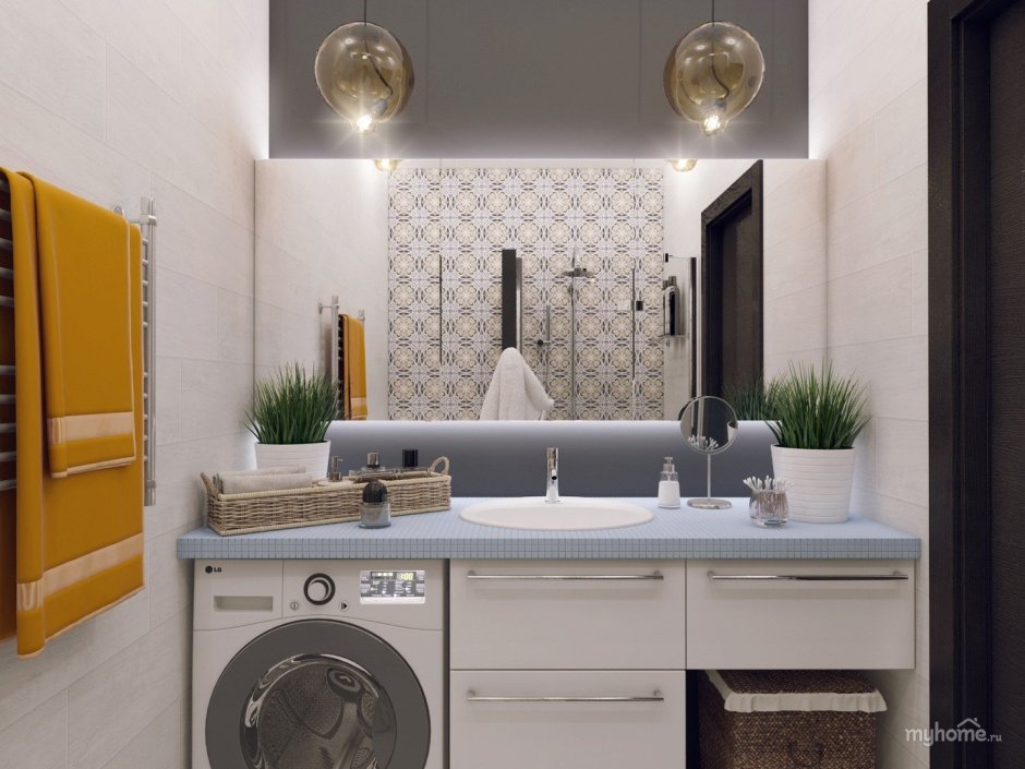 Раковина напротив ванны