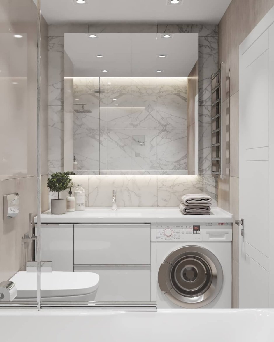 Ванная в мраморе с стиралкой