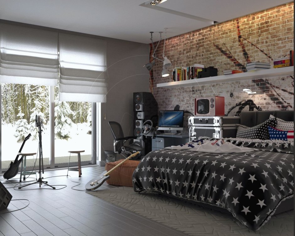 Интерьер комнаты в стиле рок