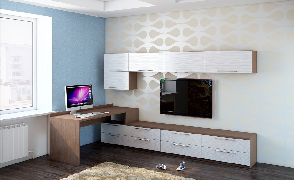 Горка в гостиную с компьютерным столом