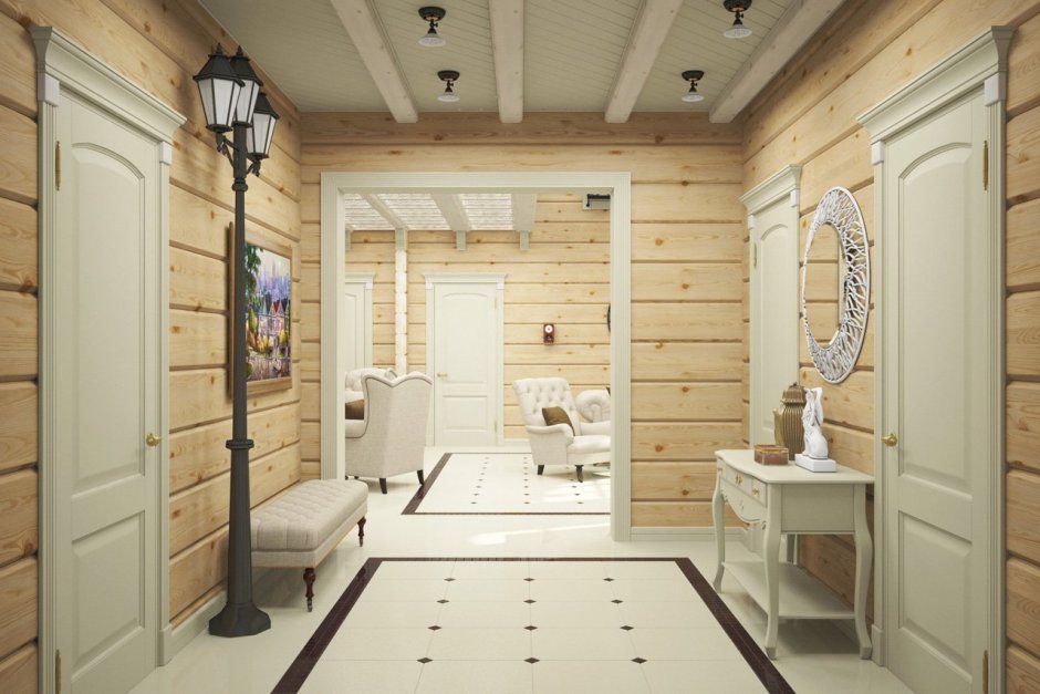 Интерьер прихожей в деревянном доме