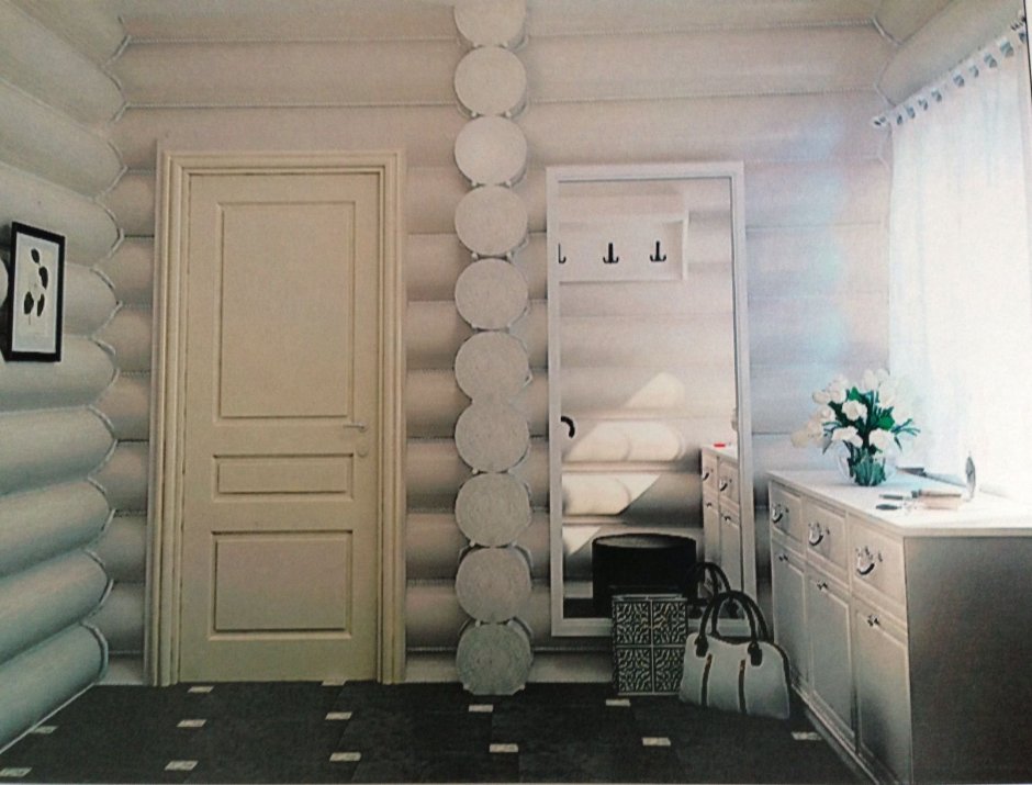 Интерьер бревенчатого дома в белом цвете