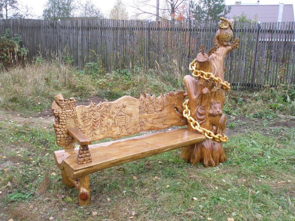 Резные скамейки из дерева