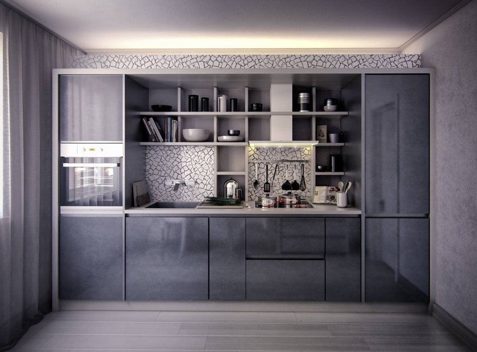 Кухня со стеклянным пеналом