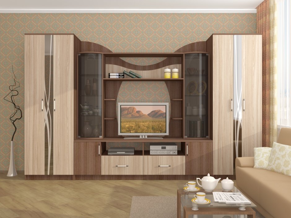Встроенный шкаф с телевизором в гостиную