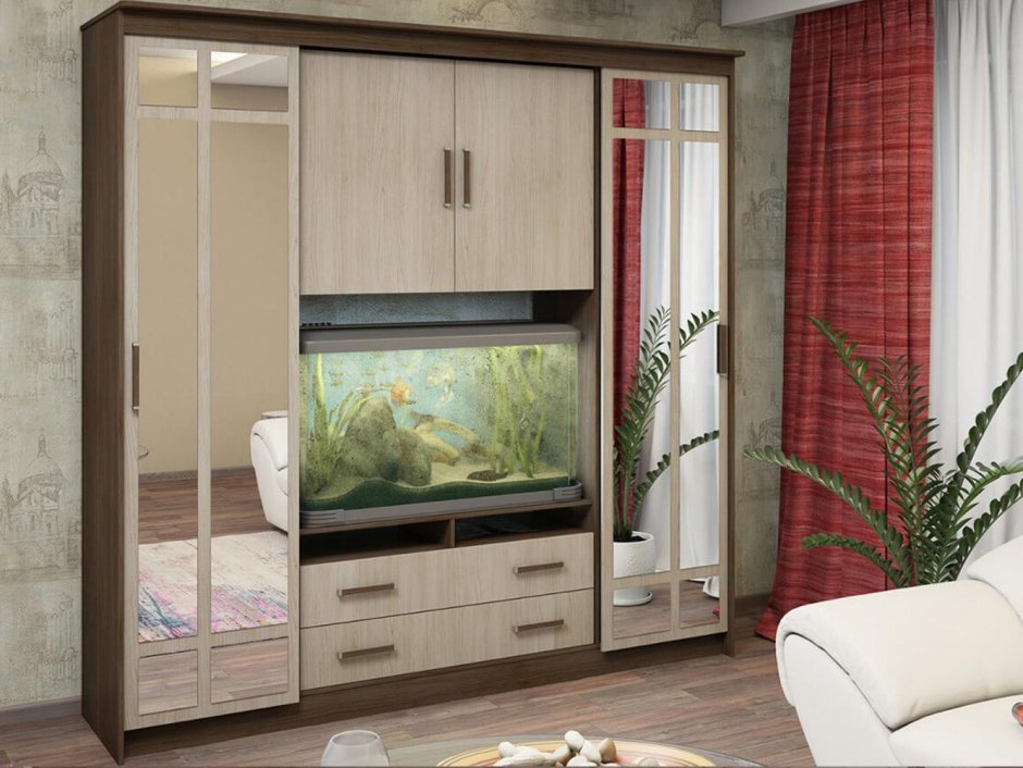 Шкаф-купе в гостиную с нишей под телевизор