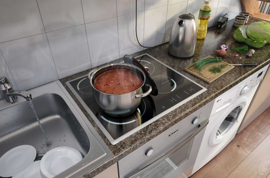 Мойка рядом с плитой