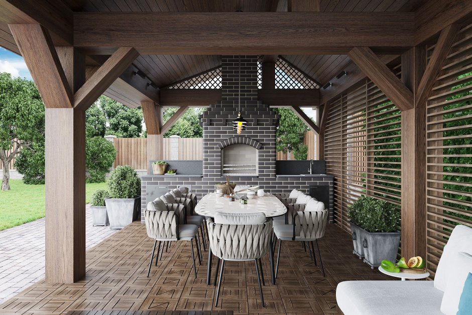 Беседка барбекю в стиле Райта