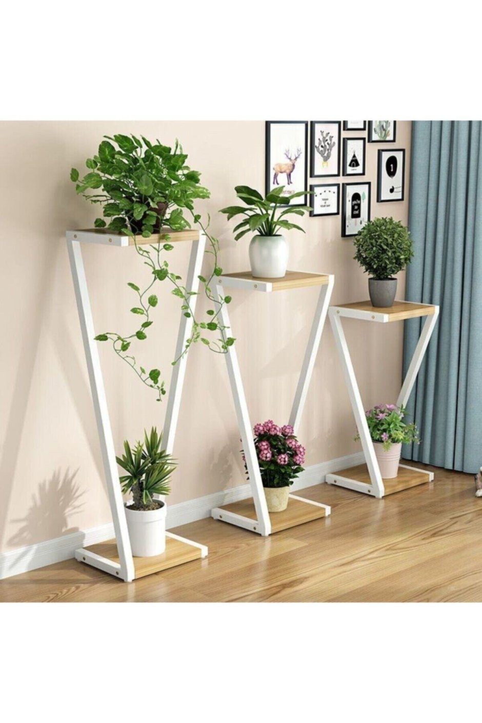 Подставка для цветов напольная деревянная на колесиках Nurian NP-10