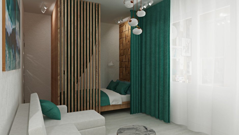 Перегородка штора для зонирования спальни и гостиной