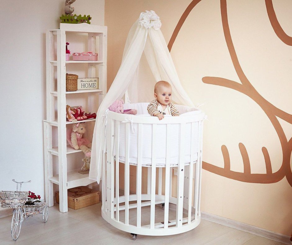 Круглая/овальная кроватка 7в1 "Аисты"