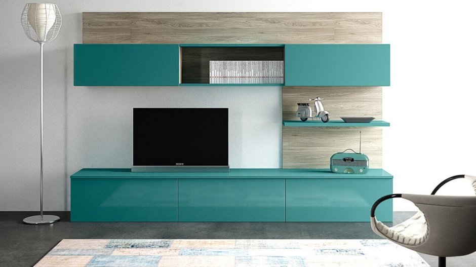 Бирюзовая стенка в гостиную
