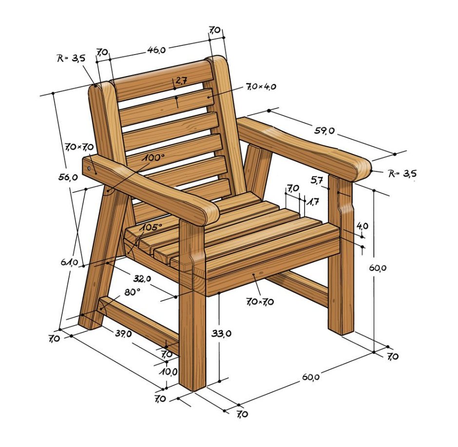 Чертеж дачного кресла