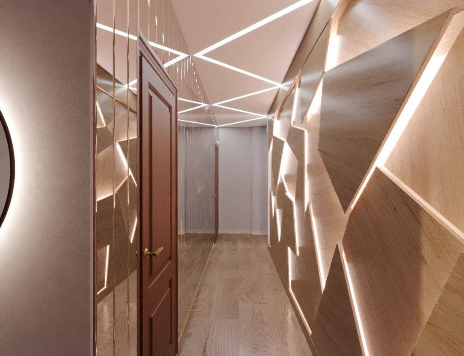 Необычный зеркальный потолок в прихожей