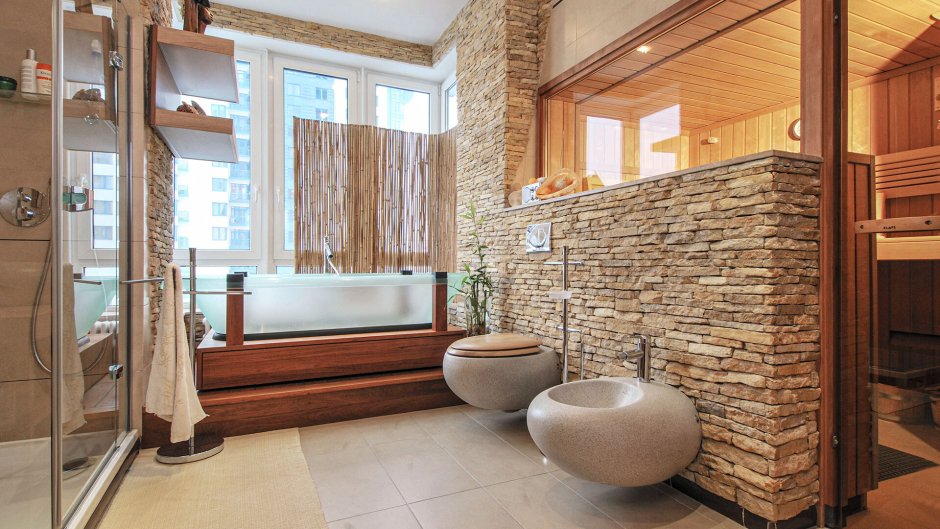 Отделка ванной комнаты камнем