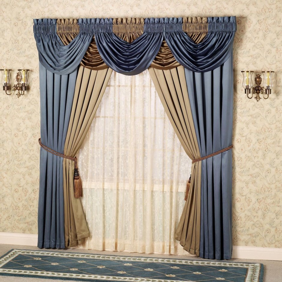 Шторы голубые с ламбрекеном в гостиную