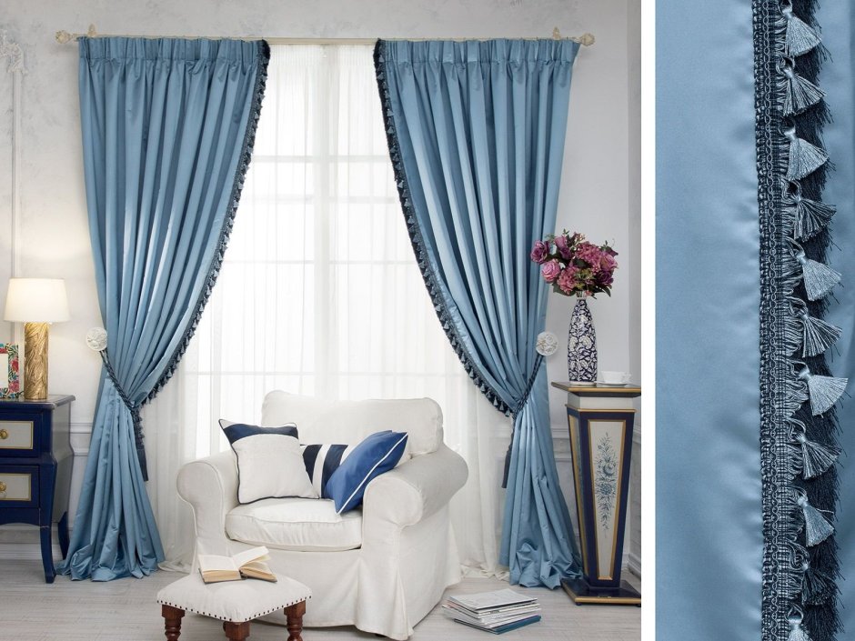 Шторы к синим стенам